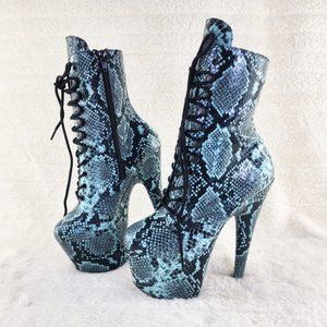 Adore 1020 Mint Snake Print 7" High Heel Platform Ankle Boots